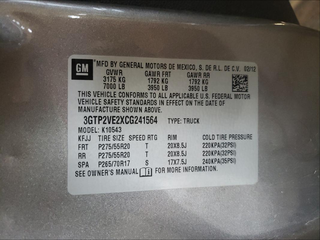 2012 GMC SIERRA SLE 3GTP2VE2XCG241564