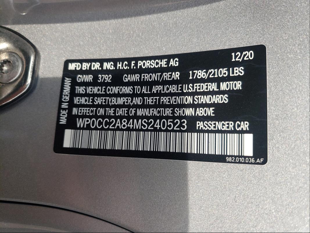2021 PORSCHE BOXSTER WP0CC2A84MS240523