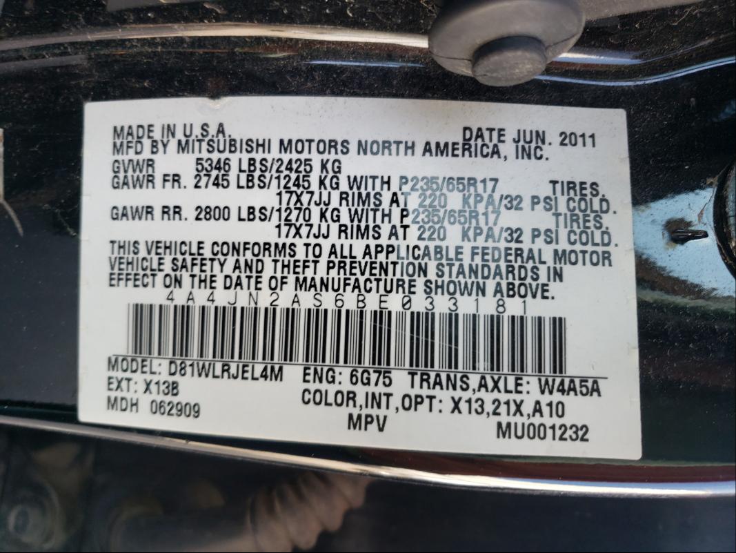 2011 MITSUBISHI ENDEAVOR L 4A4JN2AS6BE033181