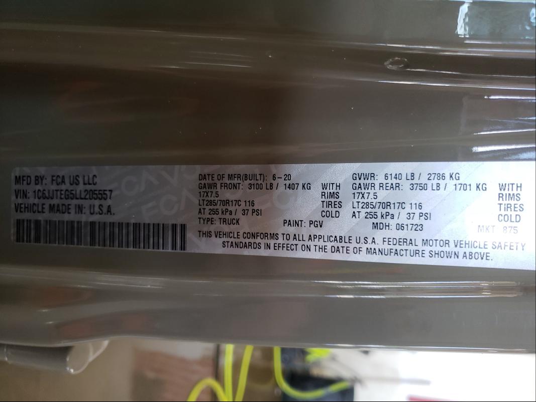 2020 JEEP GLADIATOR 1C6JJTEG5LL205557