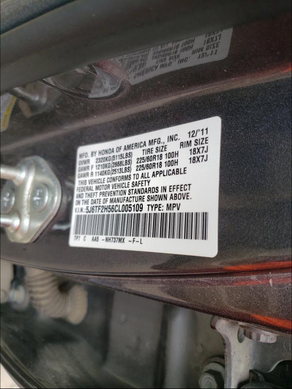 2012 HONDA CROSSTOUR 5J6TF2H56CL005109
