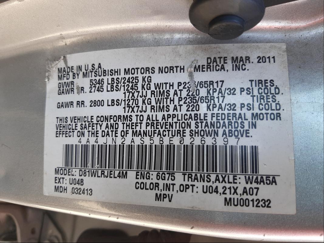 2011 MITSUBISHI ENDEAVOR L 4A4JN2AS5BE026397