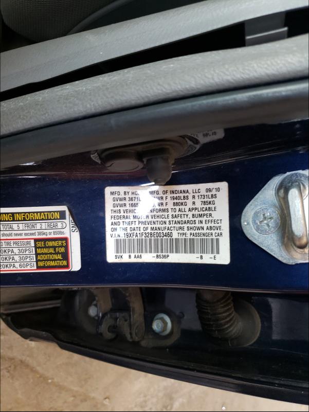 2011 HONDA CIVIC VP 19XFA1F32BE003460