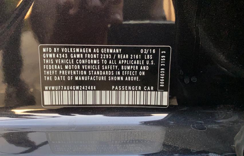 2016 VOLKSWAGEN GOLF R WVWUF7AU4GW242484