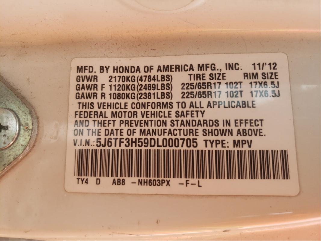 2013 HONDA CROSSTOUR 5J6TF3H59DL000705