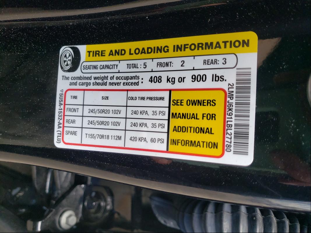 2020 LINCOLN NAUTILUS R 2LMPJ6K91LBL27780