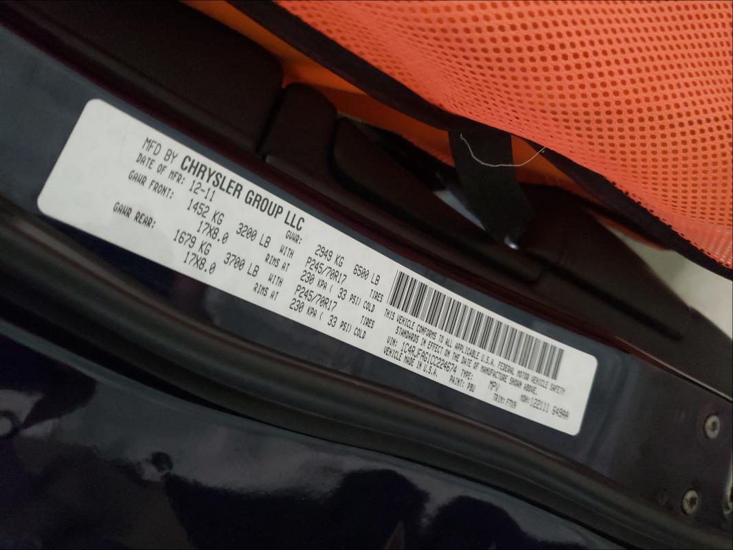 2012 JEEP GR CHEROKE 1C4RJFAG1CC224674