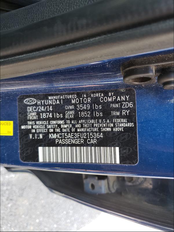 2015 HYUNDAI ACCENT GS KMHCT5AE3FU215364