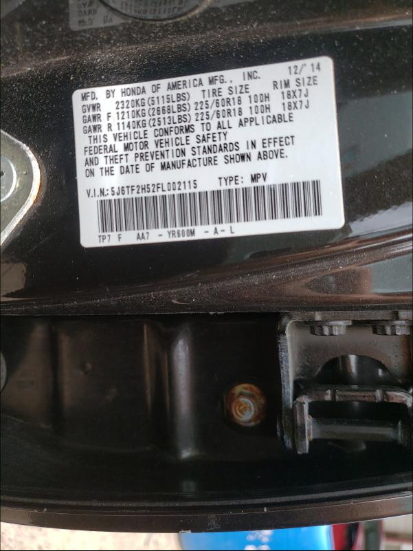 2015 HONDA CROSSTOUR 5J6TF2H52FL002115