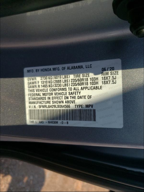 2020 HONDA ODYSSEY LX 5FNRL6H29LB064566