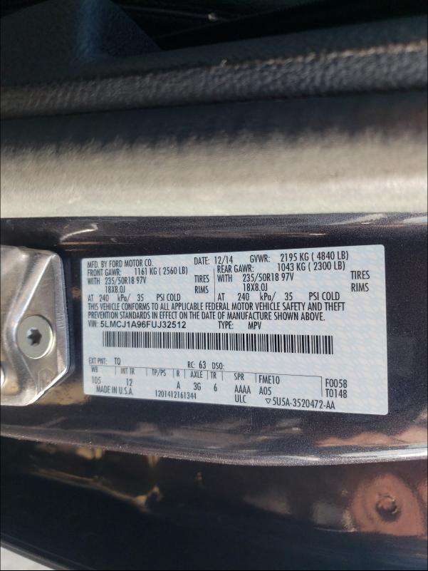 2015 LINCOLN MKC 5LMCJ1A96FUJ32512