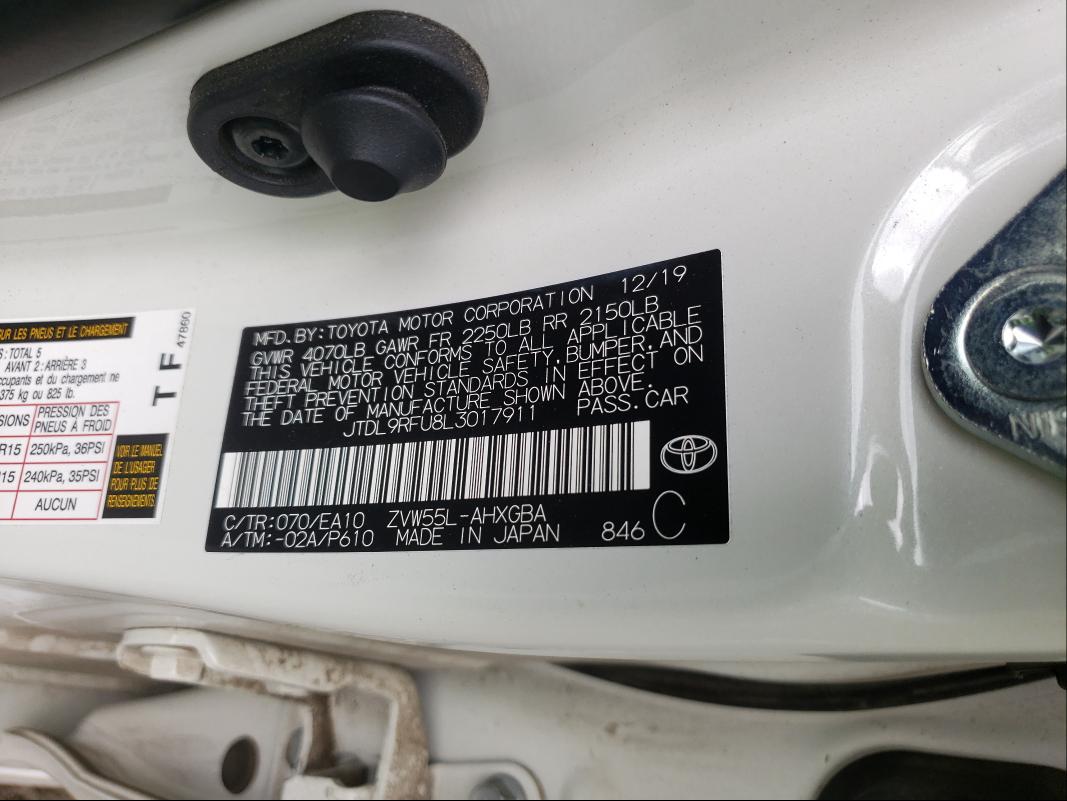 2020 TOYOTA PRIUS LE JTDL9RFU8L3017911