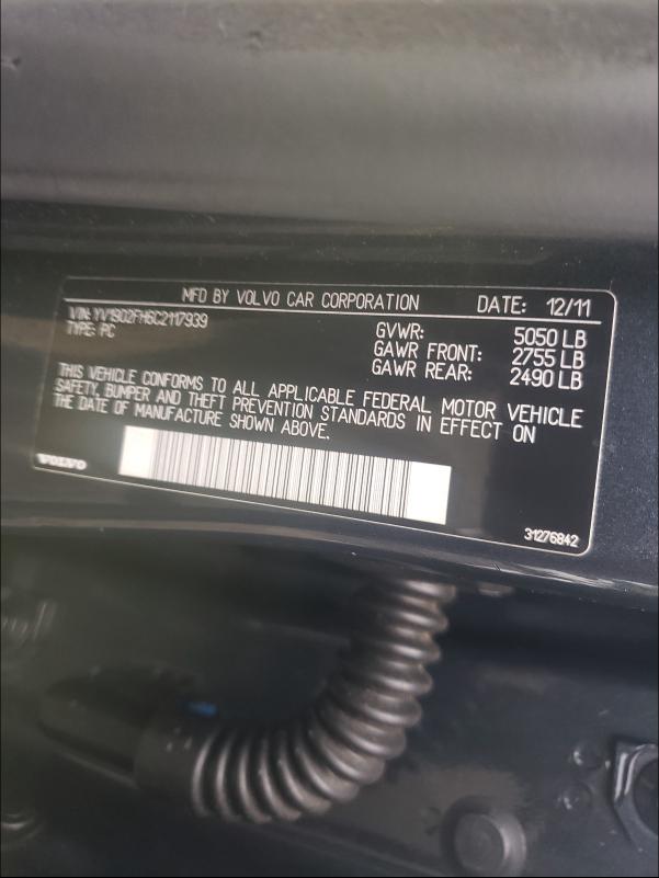 2012 VOLVO S60 T6 YV1902FH6C2117939