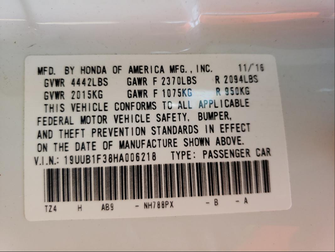 2017 ACURA TLX 19UUB1F38HA006218