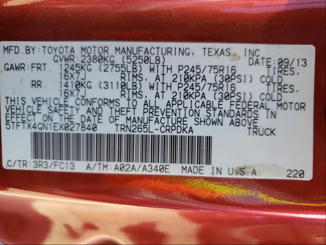 2014 TOYOTA TACOMA PRE 5TFTX4GN1EX027840