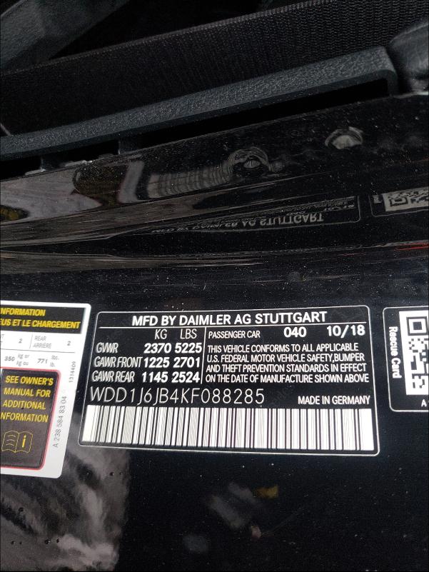 2019 MERCEDES-BENZ E 450 4MAT WDD1J6JB4KF088285