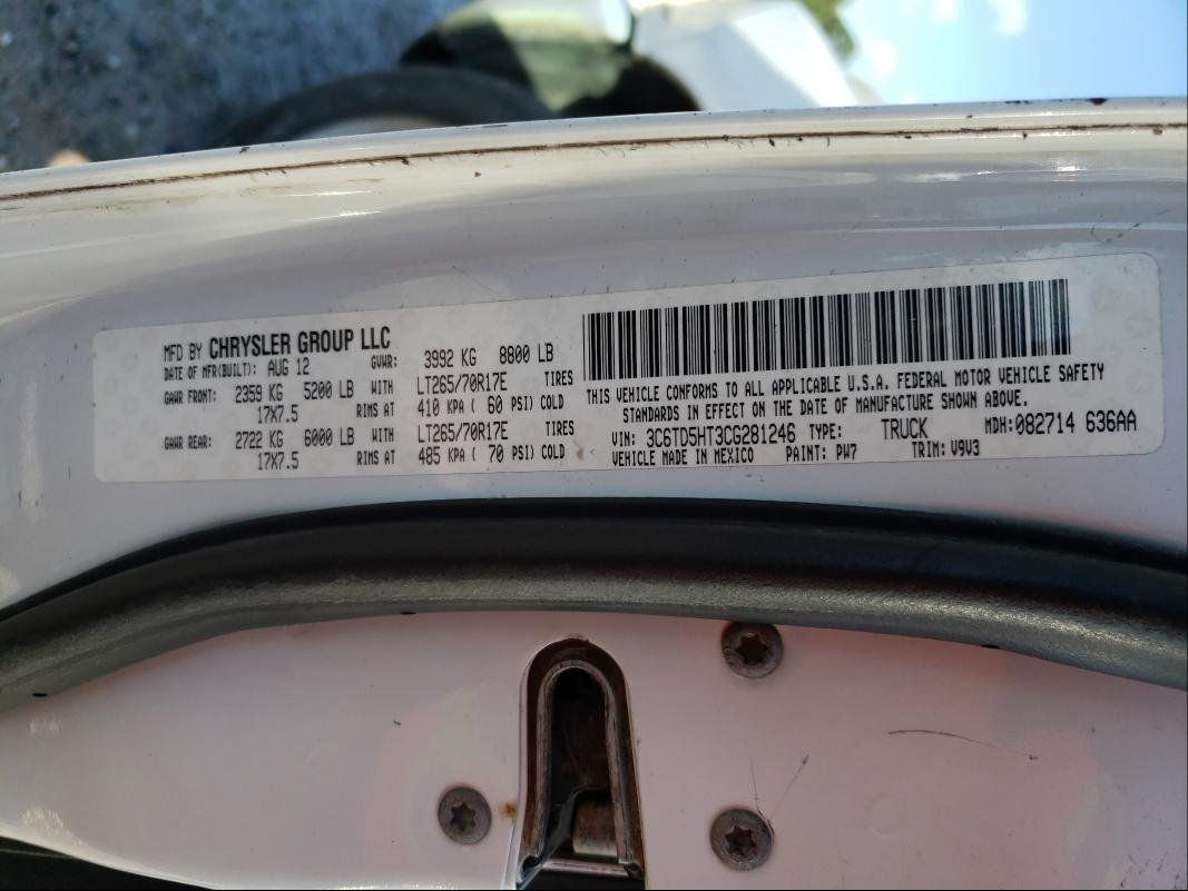 2012 DODGE RAM 2500 S 3C6TD5HT3CG281246