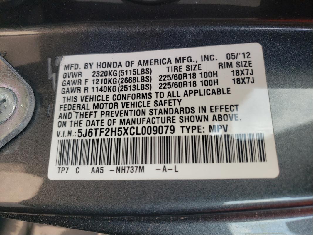 2012 HONDA CROSSTOUR 5J6TF2H5XCL009079