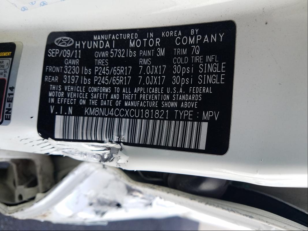 2012 HYUNDAI VERACRUZ G KM8NU4CCXCU181821