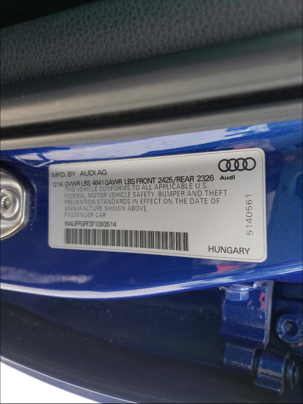 2015 AUDI S3 PRESTIG WAUFFGFF3F1093514