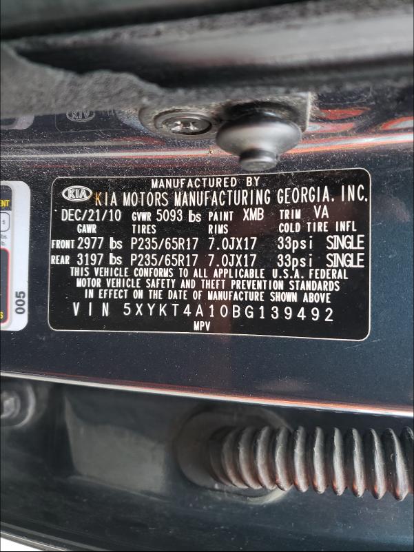 2011 KIA SORENTO 5XYKT4A10BG139492