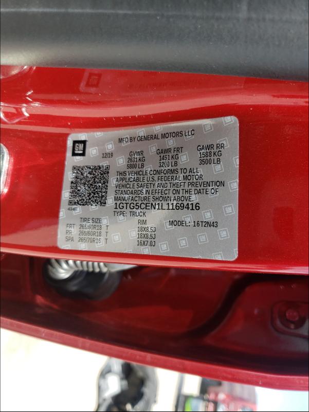 2020 GMC CANYON SLE 1GTG5CEN1L1169416