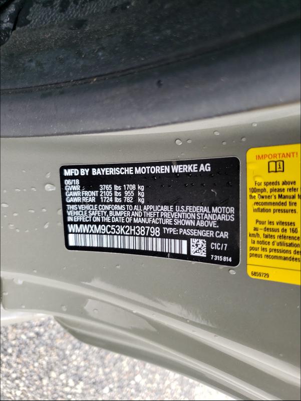 2019 MINI COOPER JOH WMWXM9C53K2H38798