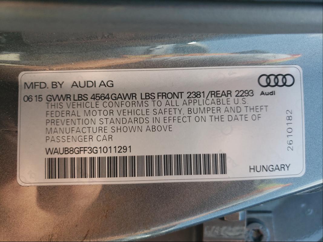 2016 Audi A3 Premium VIN: WAUB8GFF3G1011291 Lot: 47728441