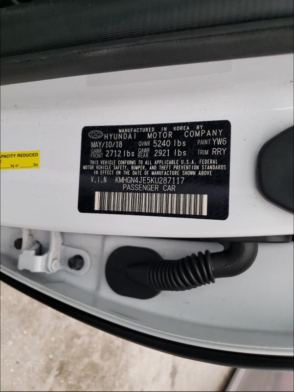 2019 GENESIS G80 BASE KMHGN4JE5KU287117
