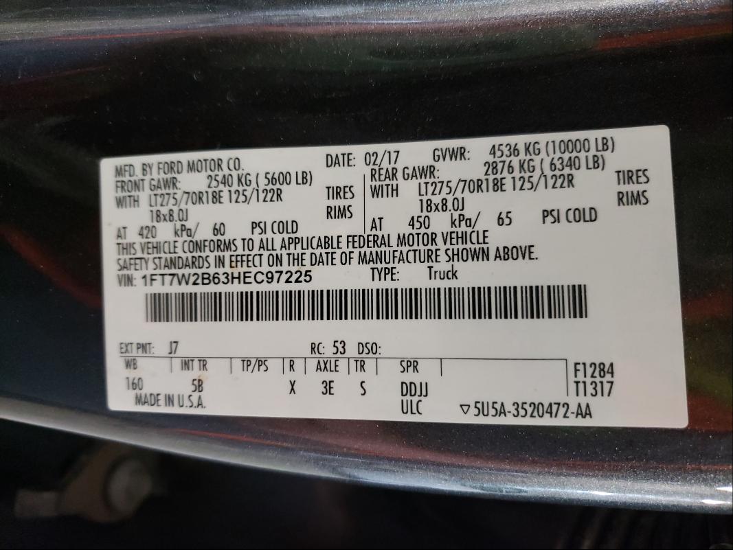 2017 FORD F250 4X4 1FT7W2B63HEC97225