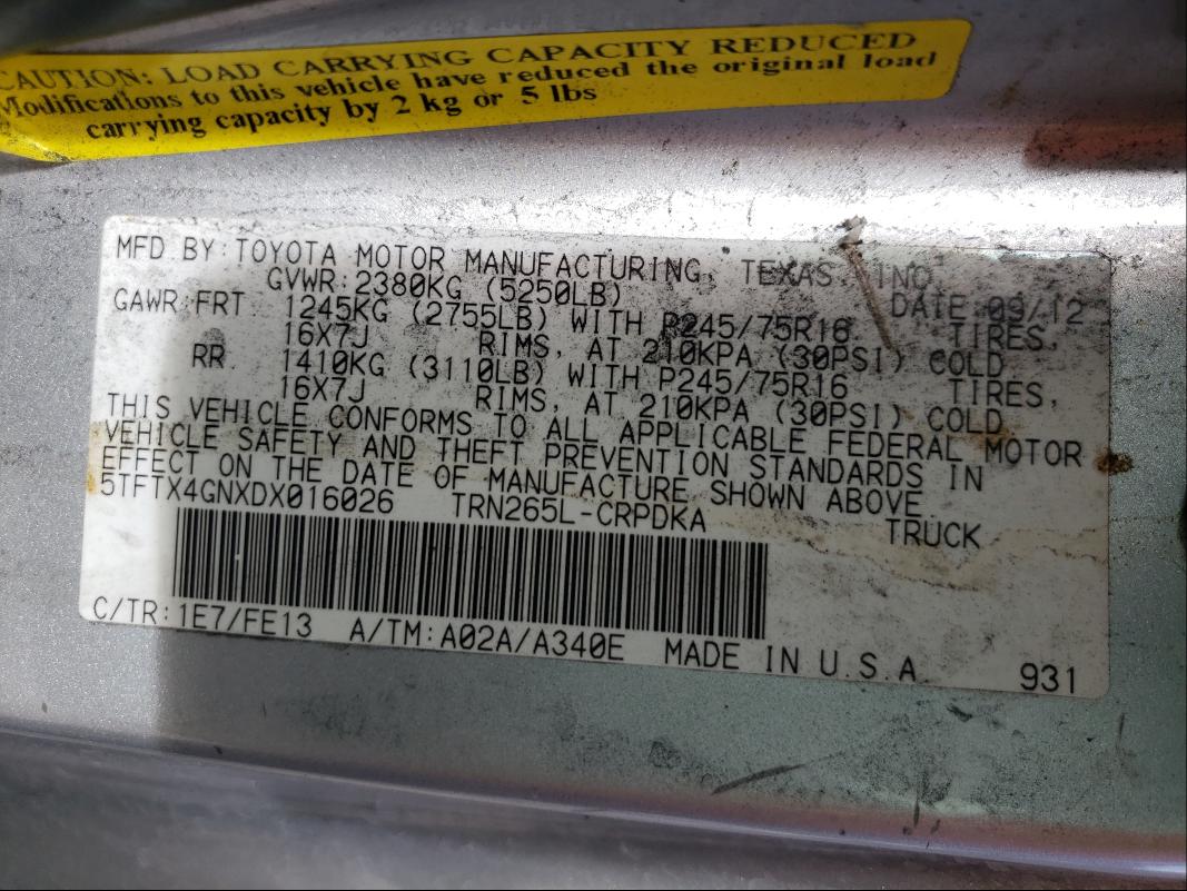 2013 TOYOTA TACOMA PRE 5TFTX4GNXDX016026