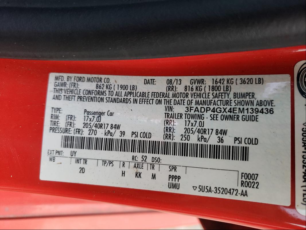 2014 FORD FIESTA ST 3FADP4GX4EM139436