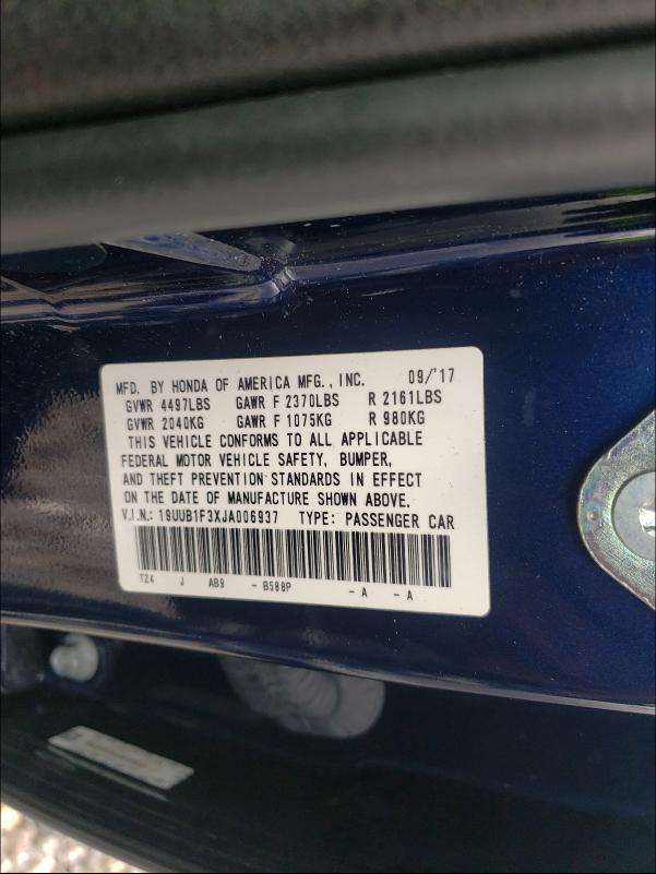 2018 ACURA TLX 19UUB1F3XJA006937