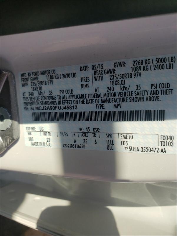 2015 LINCOLN MKC 5LMCJ2A90FUJ45813