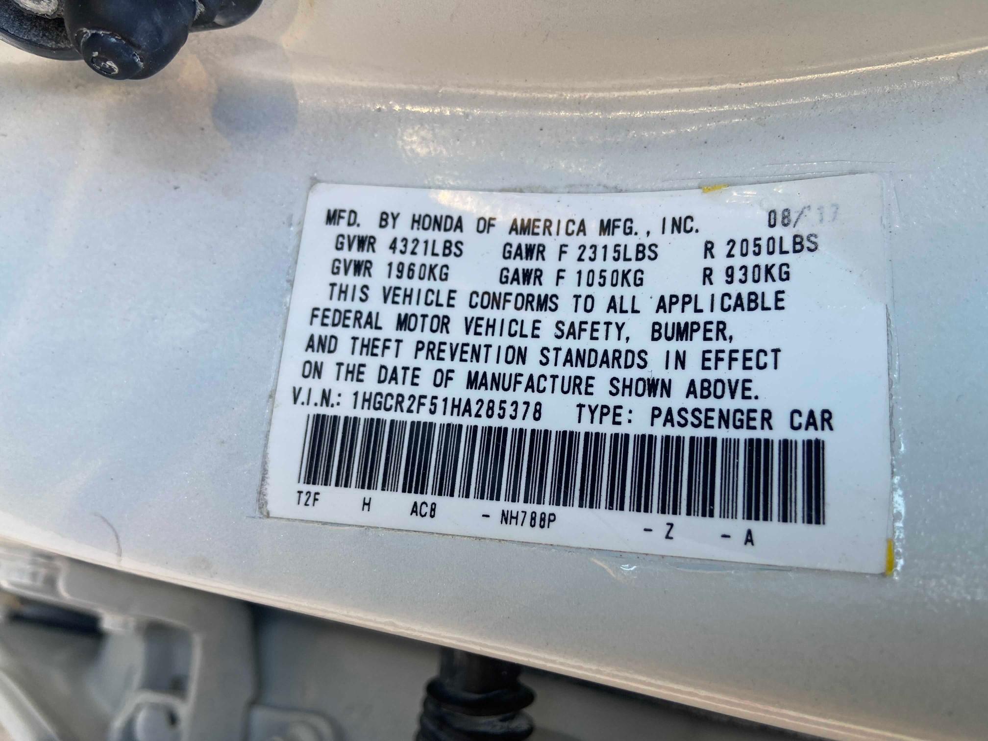 2017 HONDA ACCORD SPO 1HGCR2F51HA285378