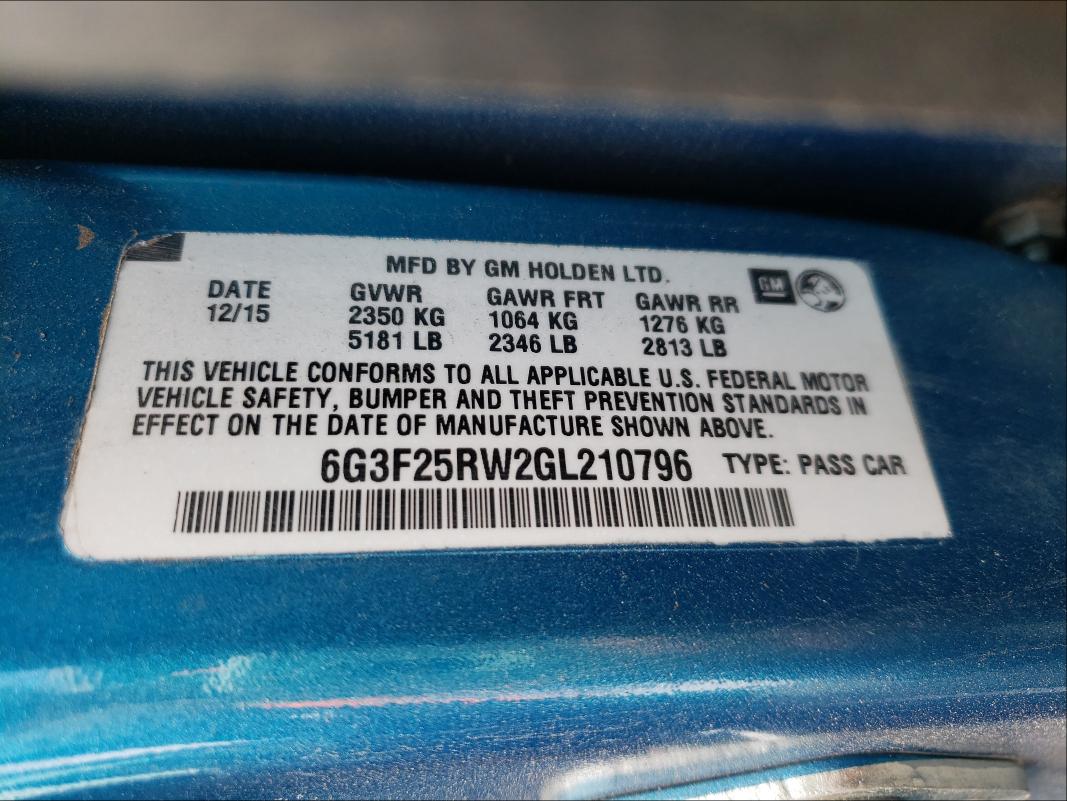 2016 CHEVROLET SS 6G3F25RW2GL210796