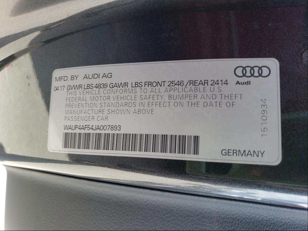 2018 AUDI S5 PREMIUM WAUP4AF54JA007893