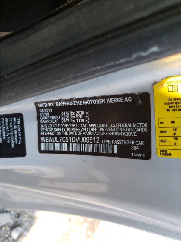 2013 BMW 128 I WBAUL7C51DVU09512