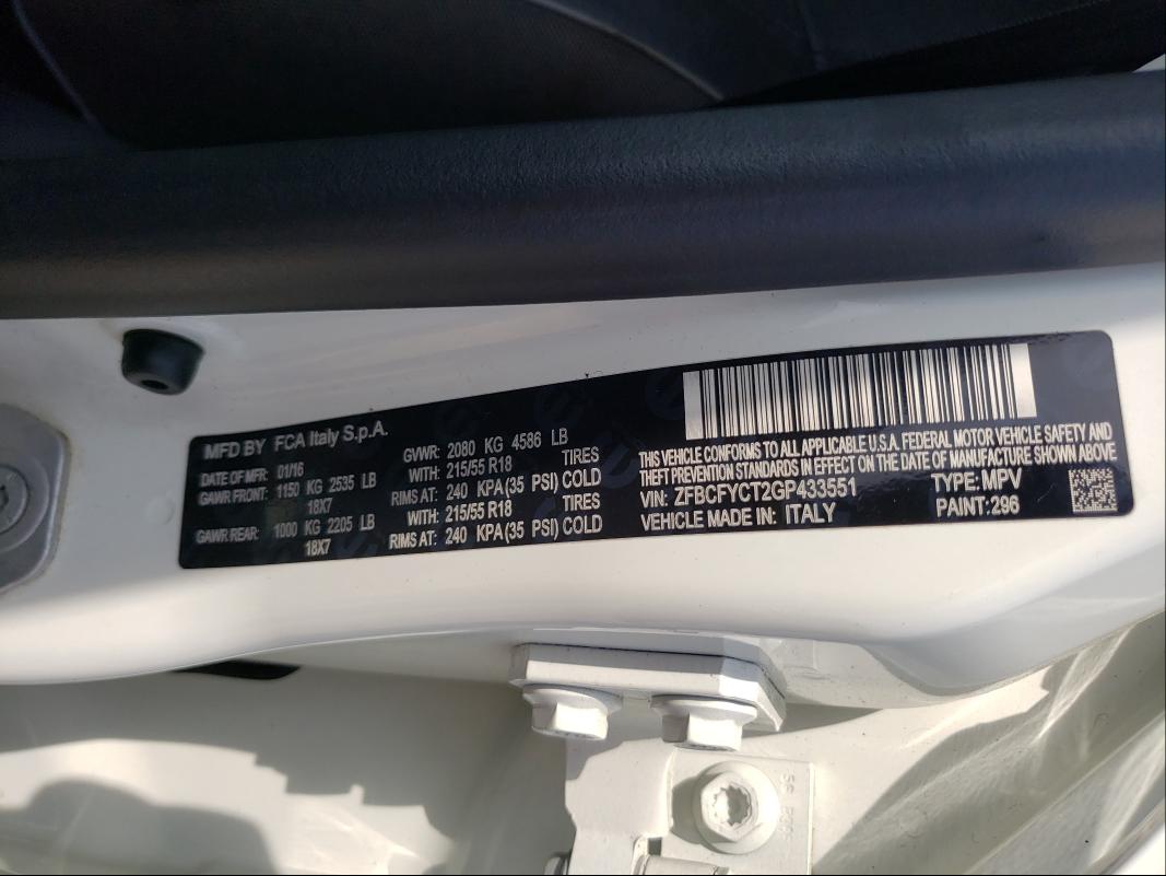 2016 FIAT 500X TREKK ZFBCFYCT2GP433551