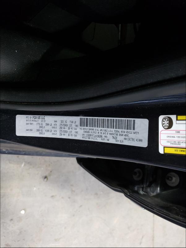 2020 RAM 1500 LIMIT 1C6SRFHT1LN196206