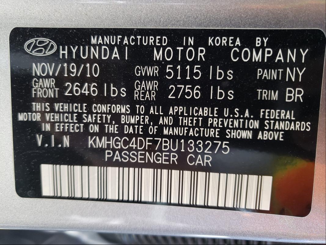 2011 HYUNDAI GENESIS 4. KMHGC4DF7BU133275