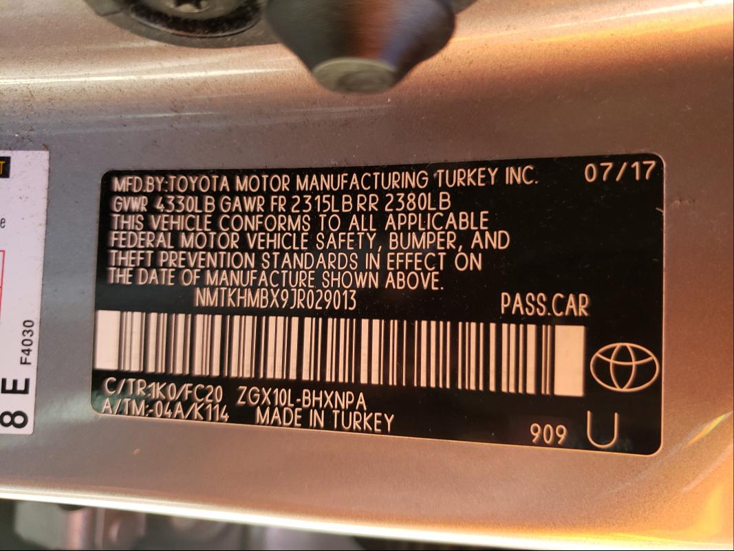 2018 TOYOTA C-HR NMTKHMBX9JR029013