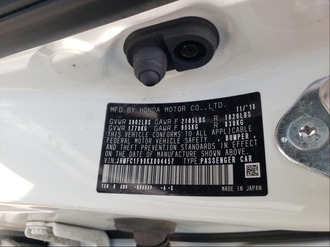 2019 HONDA CIVIC TOUR JHMFC1F90KX004457