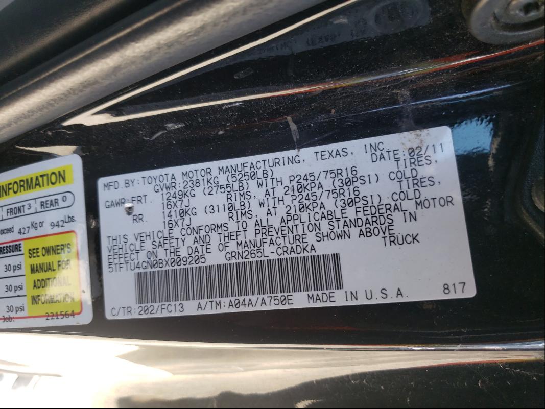 2011 TOYOTA TACOMA PRE 5TFTU4GN0BX009205