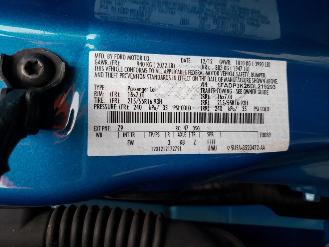 2013 FORD FOC ZX3 1FADP3K26DL219293
