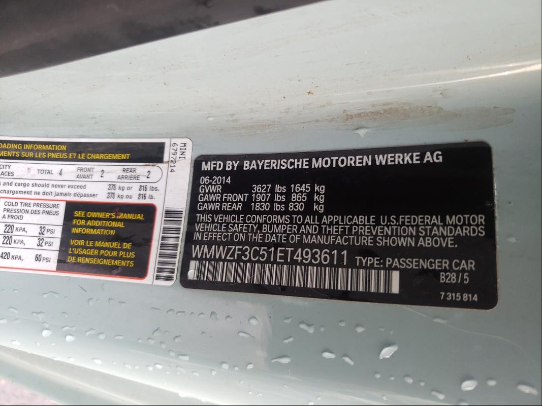 2014 MINI COOPER CLU WMWZF3C51ET493611