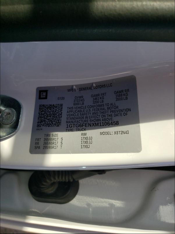 2021 GMC CANYON AT4 1GTG6FENXM1106458