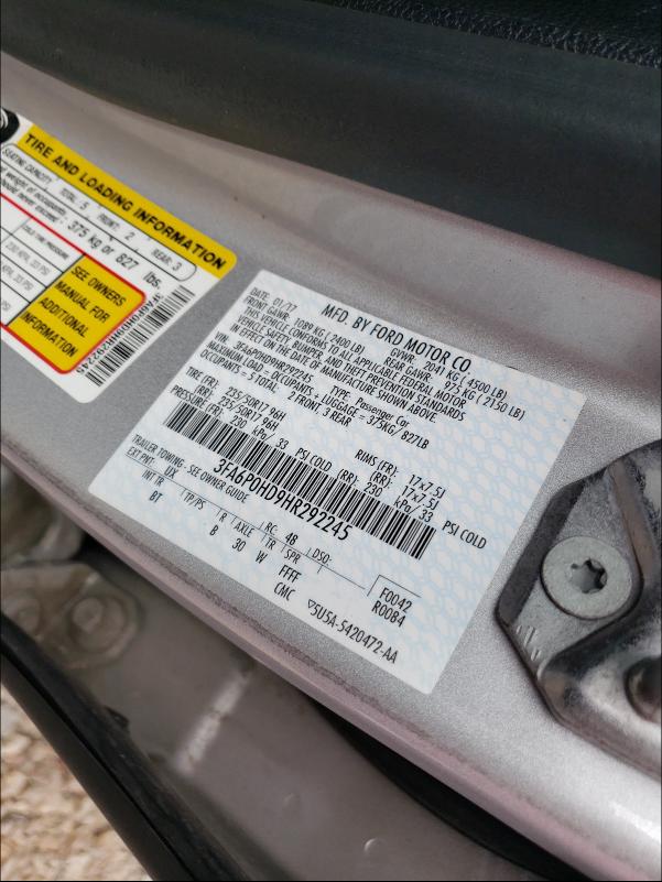 2017 FORD FUSION SE - 3FA6P0HD9HR292245