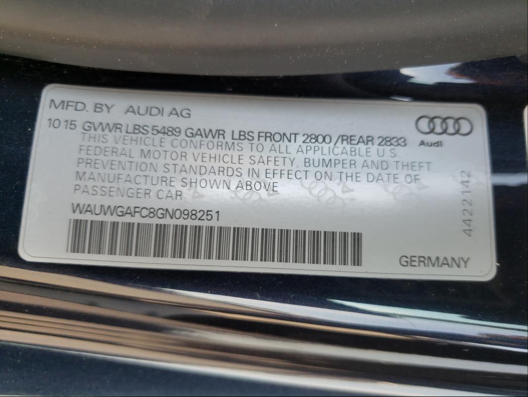2016 AUDI A7 PREMIUM WAUWGAFC8GN098251
