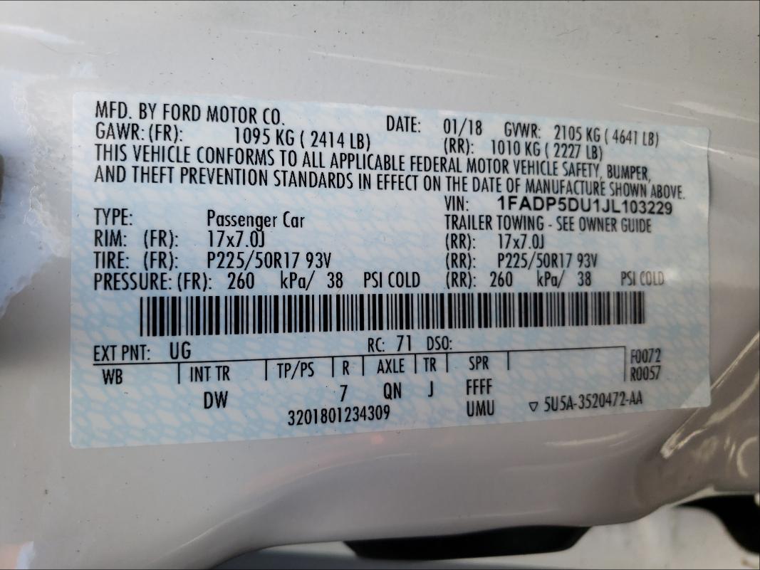 2018 FORD C-MAX TITA 1FADP5DU1JL103229
